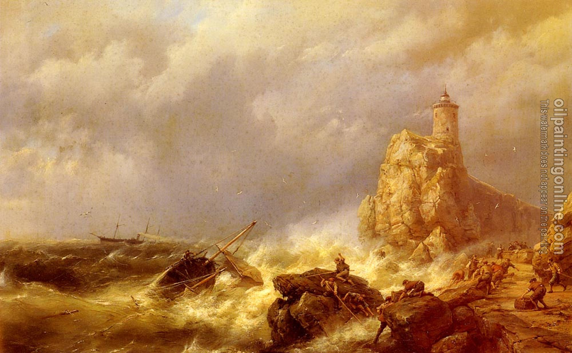 Johannes Hermanus Koekkoek - A Shipwreck In Stormy Seas